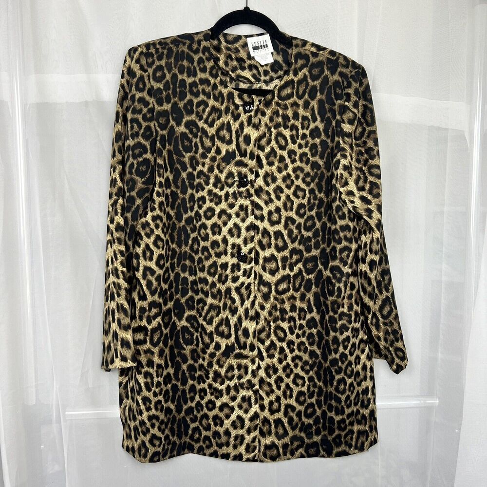vintage Leslie Fay cheetah print overcoat lighweight mob wife y2k size 10p glam